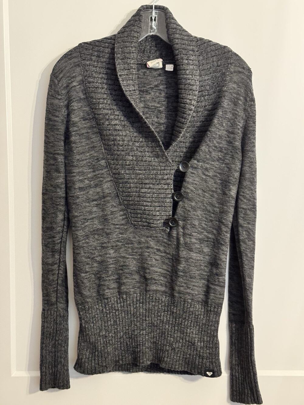 ROXY Sweater, Women's Sz XL Black White, Knit, Pullover, V-neck Preppy Academia